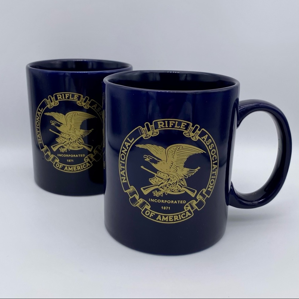 NRA NATIONAL RIFLE ASSOC Navy Blue Logo Mugs with Box - Set of 2